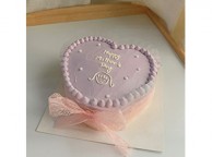 Mother's Day Heart Shape Cake - Butter/Vanilla 6 inch cake 2 layer - Pink ribbon